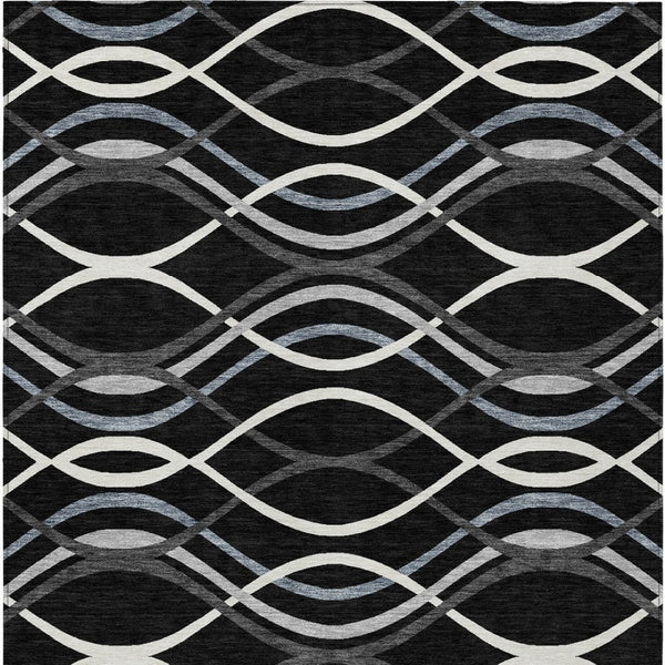 Homeroots 3' Black Gray Ivory Abstract Indoor Outdoor Area Rug - Stylish, Washable, And Durable For Any Space 5' X 8' Polyester 585251