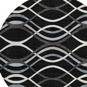 Homeroots 3' Black Gray Ivory Abstract Indoor Outdoor Area Rug - Stylish, Washable, And Durable For Any Space 8' Round Polyester 585252