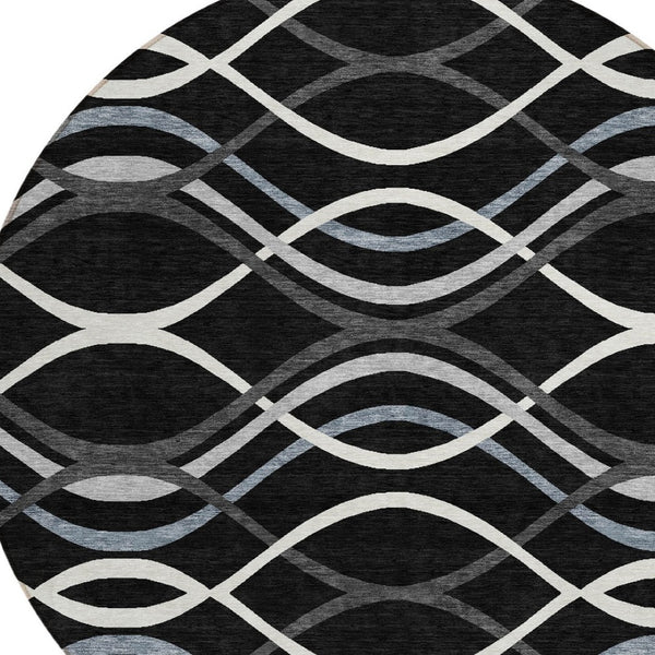 Homeroots 3' Black Gray Ivory Abstract Indoor Outdoor Area Rug - Stylish, Washable, And Durable For Any Space 8' Round Polyester 585252