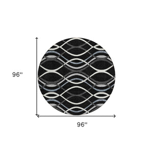 Homeroots 3' Black Gray Ivory Abstract Indoor Outdoor Area Rug - Stylish, Washable, And Durable For Any Space 8' Round Polyester 585252