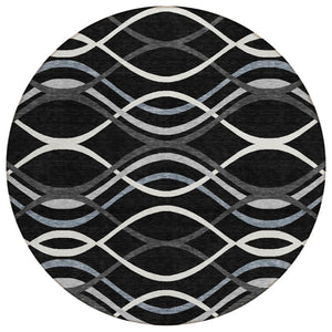 HomeRoots 5' Abstract Washable Indoor Outdoor Area Rug in Black, Gray & Ivory - Modern Style & Durability 8' Round 585252