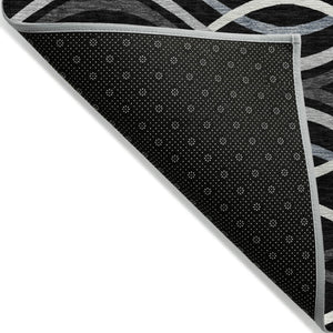 Homeroots 3' Black Gray Ivory Abstract Indoor Outdoor Area Rug - Stylish, Washable, And Durable For Any Space 8' Round Polyester 585252