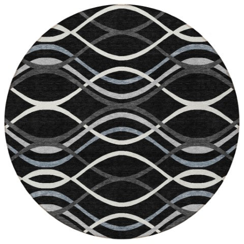 Homeroots 3' Black Gray Ivory Abstract Indoor Outdoor Area Rug - Stylish, Washable, And Durable For Any Space 8' Round Polyester 585252