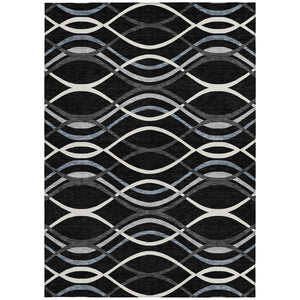 Homeroots 3' Black Gray Ivory Abstract Indoor Outdoor Area Rug - Stylish, Washable, And Durable For Any Space 8' X 10' Polyester 585253
