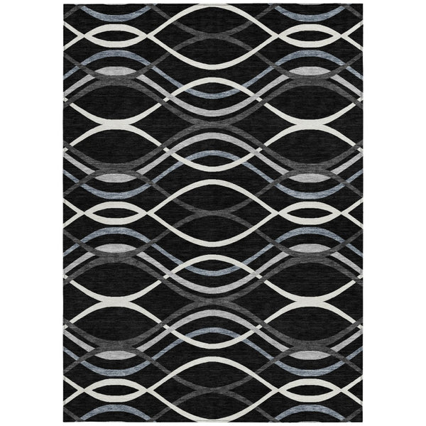 Homeroots 3' Black Gray Ivory Abstract Indoor Outdoor Area Rug - Stylish, Washable, And Durable For Any Space 8' X 10' Polyester 585253