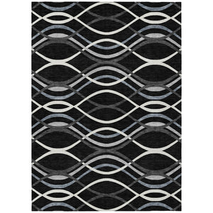 HomeRoots 5' Abstract Washable Indoor Outdoor Area Rug in Black, Gray & Ivory - Modern Style & Durability 8' X 10' 585253
