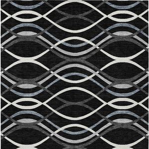 Homeroots 3' Black Gray Ivory Abstract Indoor Outdoor Area Rug - Stylish, Washable, And Durable For Any Space 8' X 10' Polyester 585253