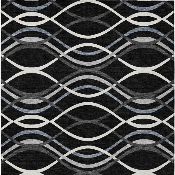 Homeroots 3' Black Gray Ivory Abstract Indoor Outdoor Area Rug - Stylish, Washable, And Durable For Any Space 8' X 10' Polyester 585253