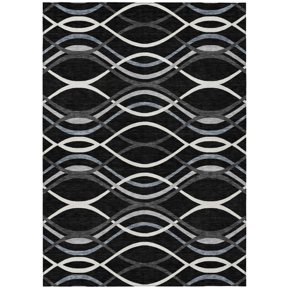 HomeRoots 9' Contemporary Abstract Area Rug in Black, Gray, and Ivory - Washable for Indoor and Outdoor Use 9' X 12' 585254
