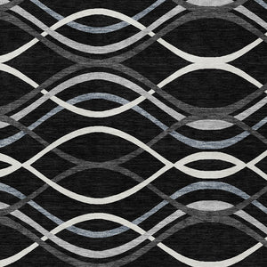 Homeroots 3' Black Gray Ivory Abstract Indoor Outdoor Area Rug - Stylish, Washable, And Durable For Any Space 9' X 12' Polyester 585254