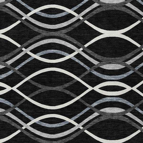 Homeroots 3' Black Gray Ivory Abstract Indoor Outdoor Area Rug - Stylish, Washable, And Durable For Any Space 9' X 12' Polyester 585254