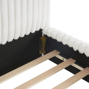 English Elm Christopher Knight Home® - Sleek White Boucle Upholstered Bed With Wavy Headboard & Vertical Stitching - King Size Comfort N769P261294W