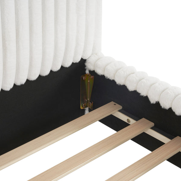 English Elm Christopher Knight Home® - Sleek White Boucle Upholstered Bed With Wavy Headboard & Vertical Stitching - King Size Comfort N769P261294W