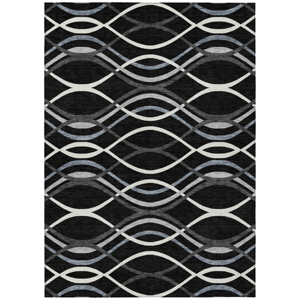 HomeRoots 5' Abstract Washable Indoor Outdoor Area Rug in Black, Gray & Ivory - Modern Style & Durability 10' X 14' 585255