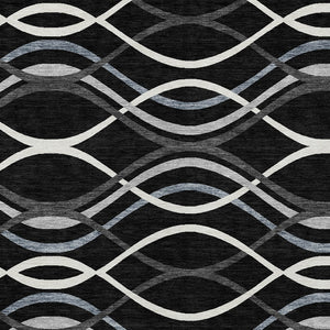 Homeroots 3' Black Gray Ivory Abstract Indoor Outdoor Area Rug - Stylish, Washable, And Durable For Any Space 10' X 14' Polyester 585255