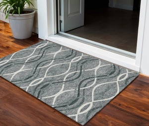 Homeroots 3' Black Gray Ivory Abstract Indoor Outdoor Area Rug - Stylish, Washable, And Durable For Any Space 3' X 5' Polyester 585256