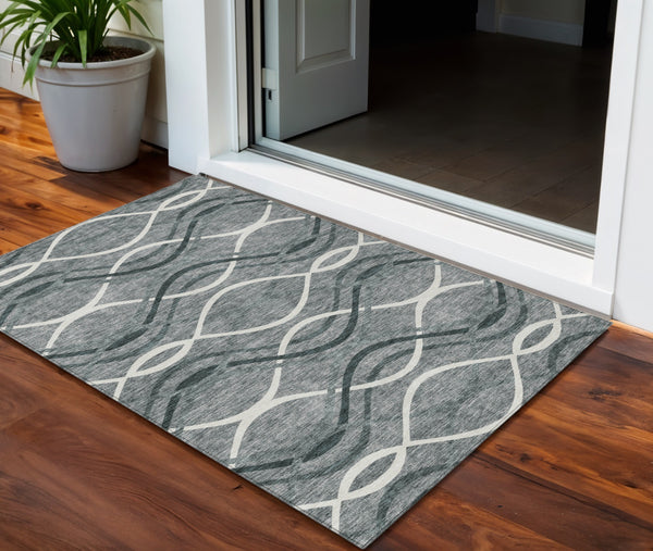 Homeroots 3' Black Gray Ivory Abstract Indoor Outdoor Area Rug - Stylish, Washable, And Durable For Any Space 3' X 5' Polyester 585256
