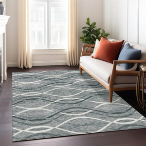 Homeroots 3' Black Gray Ivory Abstract Indoor Outdoor Area Rug - Stylish, Washable, And Durable For Any Space 3' X 5' Polyester 585256