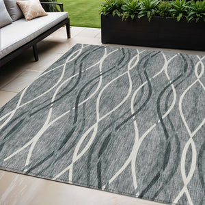 Homeroots 3' Black Gray Ivory Abstract Indoor Outdoor Area Rug - Stylish, Washable, And Durable For Any Space 5' X 8' Polyester 585257