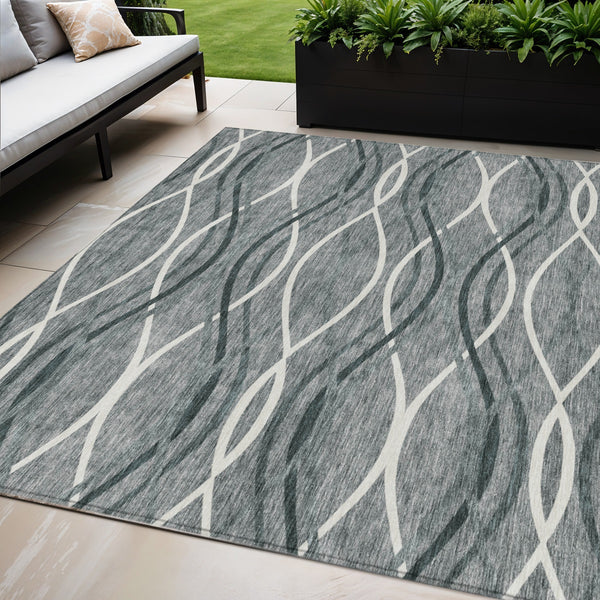 Homeroots 3' Black Gray Ivory Abstract Indoor Outdoor Area Rug - Stylish, Washable, And Durable For Any Space 5' X 8' Polyester 585257