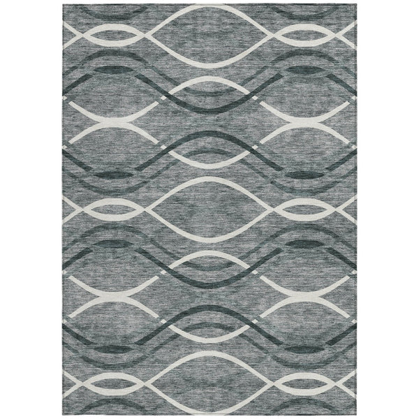 Homeroots 3' Black Gray Ivory Abstract Indoor Outdoor Area Rug - Stylish, Washable, And Durable For Any Space 5' X 8' Polyester 585257