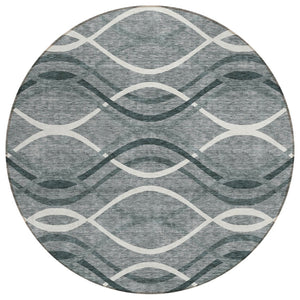 HomeRoots 5' Contemporary Gray Ivory Charcoal Abstract Washable Area Rug for Indoor and Outdoor Spaces 8' Round 585258