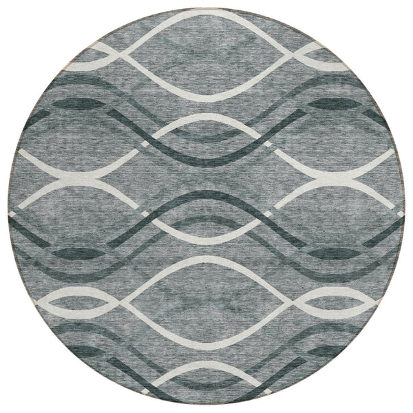 HomeRoots 5' Contemporary Gray Ivory Charcoal Abstract Washable Area Rug for Indoor and Outdoor Spaces 8' Round 585258