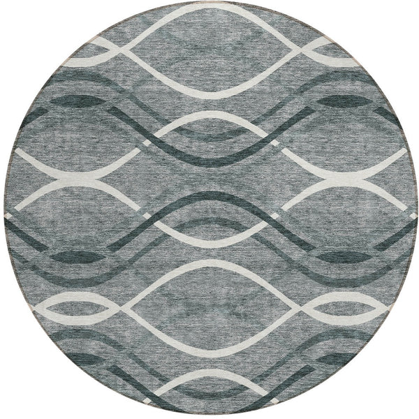 Homeroots 3' Black Gray Ivory Abstract Indoor Outdoor Area Rug - Stylish, Washable, And Durable For Any Space 8' Round Polyester 585258