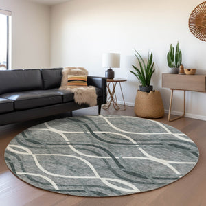 Homeroots 3' Black Gray Ivory Abstract Indoor Outdoor Area Rug - Stylish, Washable, And Durable For Any Space 8' Round Polyester 585258