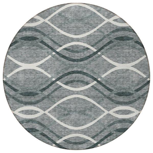 Homeroots 3' Black Gray Ivory Abstract Indoor Outdoor Area Rug - Stylish, Washable, And Durable For Any Space 8' Round Polyester 585258