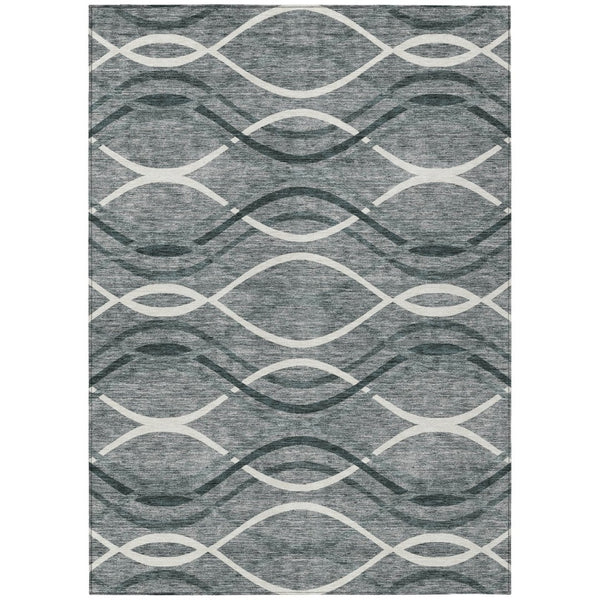 HomeRoots 9' Gray Ivory and Charcoal Abstract Washable Area Rug for Indoor and Outdoor Spaces, Easy Care 9' X 12' 585260