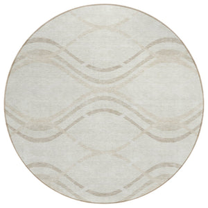 HomeRoots 5' Elegant Abstract Ivory Beige Taupe Indoor Outdoor Area Rug - Stylish, Washable, Durable Design 8' Round 585264