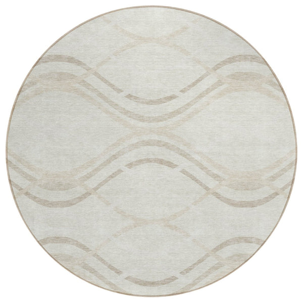 HomeRoots 5' Elegant Abstract Ivory Beige Taupe Indoor Outdoor Area Rug - Stylish, Washable, Durable Design 8' Round 585264