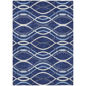 HomeRoots 5' Abstract Navy and Denim Blue Washable Area Rug for Indoor and Outdoor High-Traffic Use 5' X 8' 585269