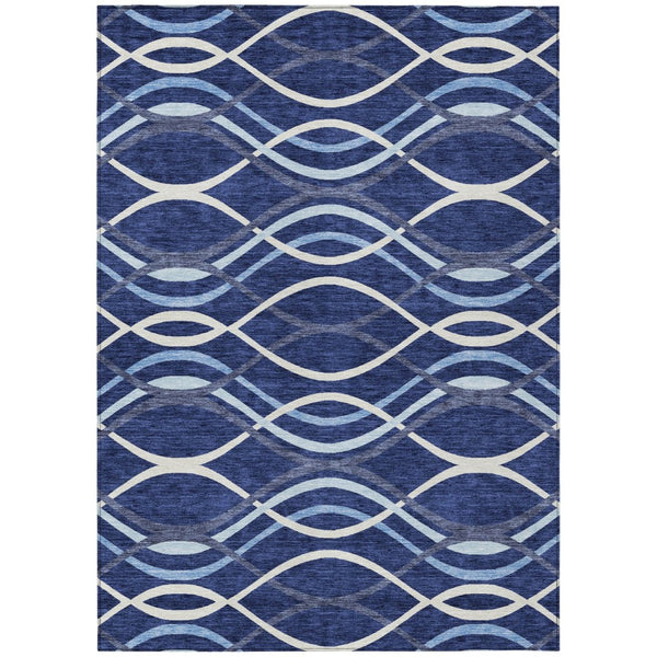 HomeRoots 9' Navy and Denim Blue Abstract Area Rug - Durable, Washable, Indoor/Outdoor Style for Any Space 9' X 12' 585272