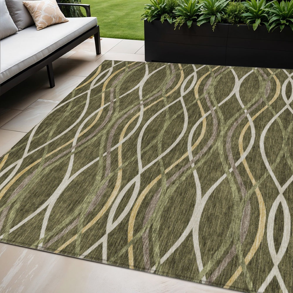 HomeRoots 5' Abstract Washable Area Rug in Olive Green, Fern Green & Ivory – Durable, Stylish for Indoors & Outdoors 5' X 8' 585275