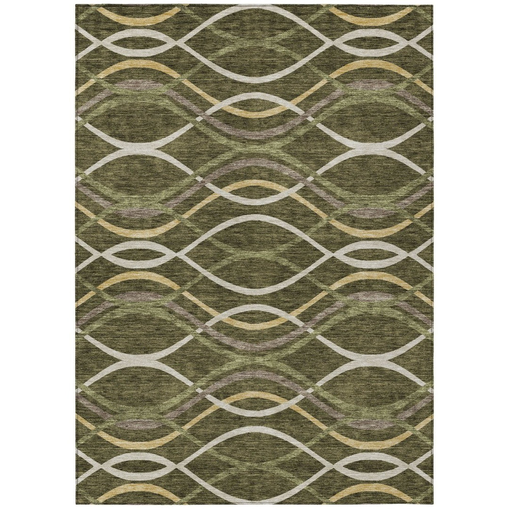 HomeRoots 5' Abstract Washable Area Rug in Olive Green, Fern Green & Ivory – Durable, Stylish for Indoors & Outdoors 5' X 8' 585275
