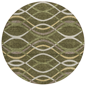 HomeRoots 5' Abstract Washable Area Rug in Olive Green, Fern Green & Ivory – Durable, Stylish for Indoors & Outdoors 8' Round 585276