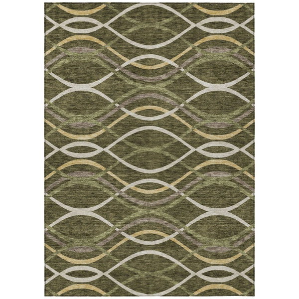 HomeRoots 5' Abstract Washable Area Rug in Olive Green, Fern Green & Ivory – Durable, Stylish for Indoors & Outdoors 8' X 10' 585277