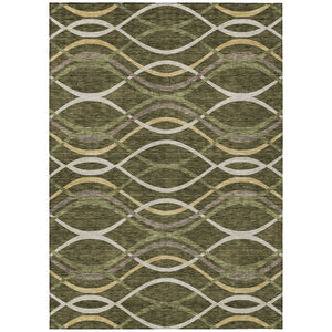 HomeRoots 9' Washable Indoor Outdoor Area Rug with Abstract Olive Green and Ivory Design for Easy Care 9' X 12' 585278
