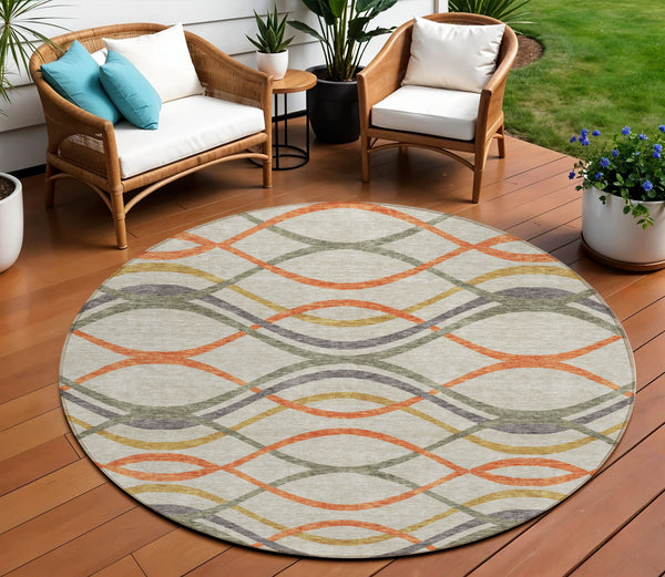 Homeroots 3' Black Gray Ivory Abstract Indoor Outdoor Area Rug - Stylish, Washable, And Durable For Any Space 8' Round Polyester 585282
