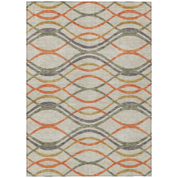 HomeRoots 5' Modern Abstract Orange Ivory Gray Area Rug - Washable, Durable for Indoor & Outdoor Spaces 8' X 10' 585283