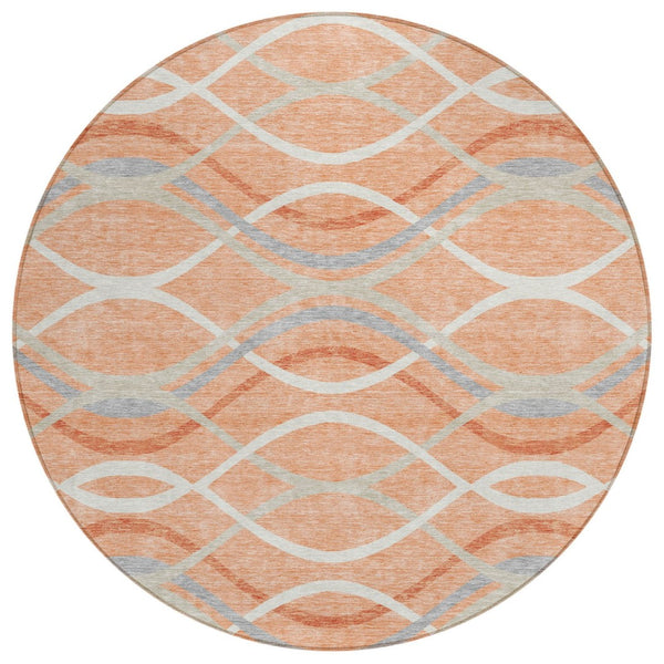 HomeRoots 5' Stylish Abstract Orange and Gray Area Rug – Durable, Washable for Indoor and Outdoor Spaces 8' Round 585288