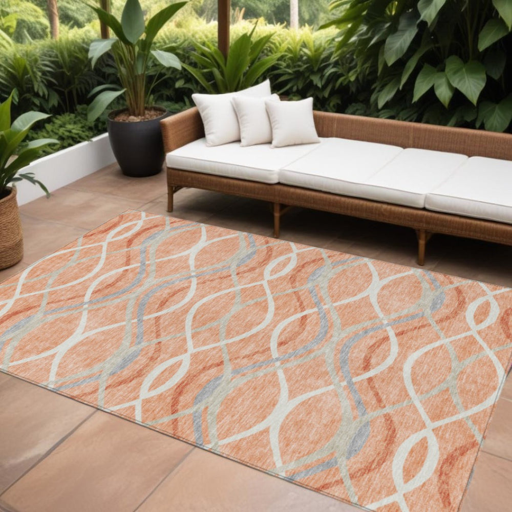 HomeRoots 5' Stylish Abstract Orange and Gray Area Rug – Durable, Washable for Indoor and Outdoor Spaces 10' X 14' 585291