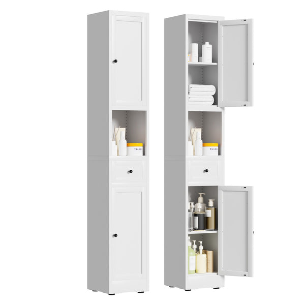 English Elm 71 Inch Narrow Steel Storage Cabinet 5 Tier with Doors Adjustable Shelves White T2398P442671