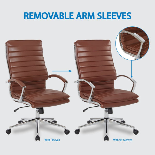 OSP Home Furnishings High Back Executive Chair with Faux Leather Lumbar Support and Chrome Arms for Office Use SPX23590C-U41