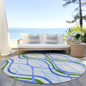 Homeroots 3' Black Gray Ivory Abstract Indoor Outdoor Area Rug - Stylish, Washable, And Durable For Any Space 8' Round Polyester 585300