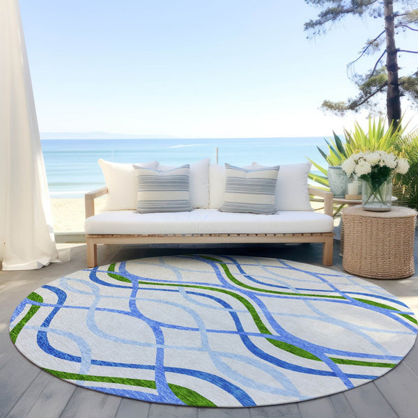 Homeroots 3' Black Gray Ivory Abstract Indoor Outdoor Area Rug - Stylish, Washable, And Durable For Any Space 8' Round Polyester 585300