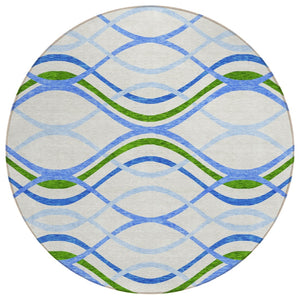HomeRoots 5' Sky Blue and Beige Abstract Area Rug - Stylish, Washable, Durable for Indoor & Outdoor Spaces 8' Round 585300