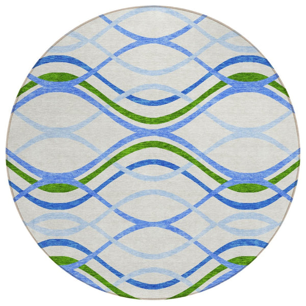 HomeRoots 5' Sky Blue and Beige Abstract Area Rug - Stylish, Washable, Durable for Indoor & Outdoor Spaces 8' Round 585300